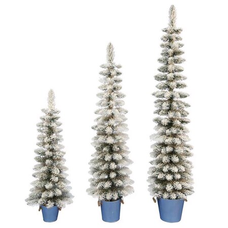 Celebrations Celebrations 5 ft. Slim Flocked Pencil Christmas Tree 22-111-430-3PK